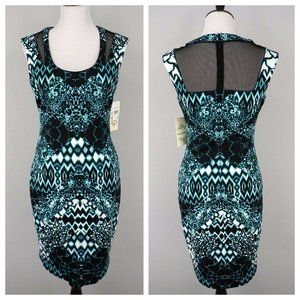 SANGRIA Blue Black Turquoise Bodycon Pencil Dress